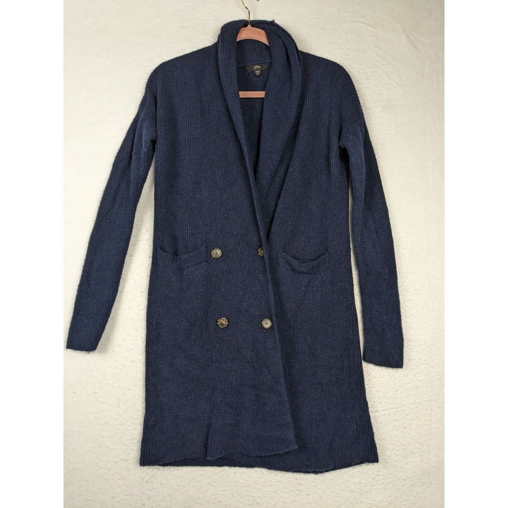 J Crew‎ Womens Knit Long Cardigan Sweater XXS Navy Blue
